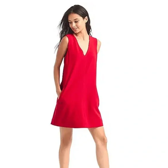 GAP Red V-Neck Dress: Size Small - Picture 9 of 10